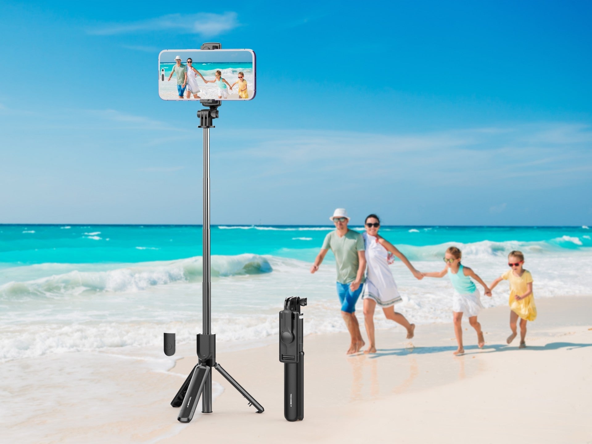 Techancy Bastão De Selfie Multifuncional TR6414, Controlo Sem Fios, 68cm Retrátil, Compacto E Fácil De Transportar,-3