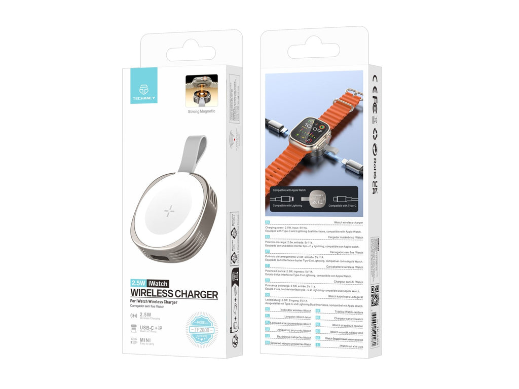 Techancy Carregador Wireless iWatch TF2800 2.5W, iman forte, USB-C/Lightning, compacto, compativel Apple Watch-4