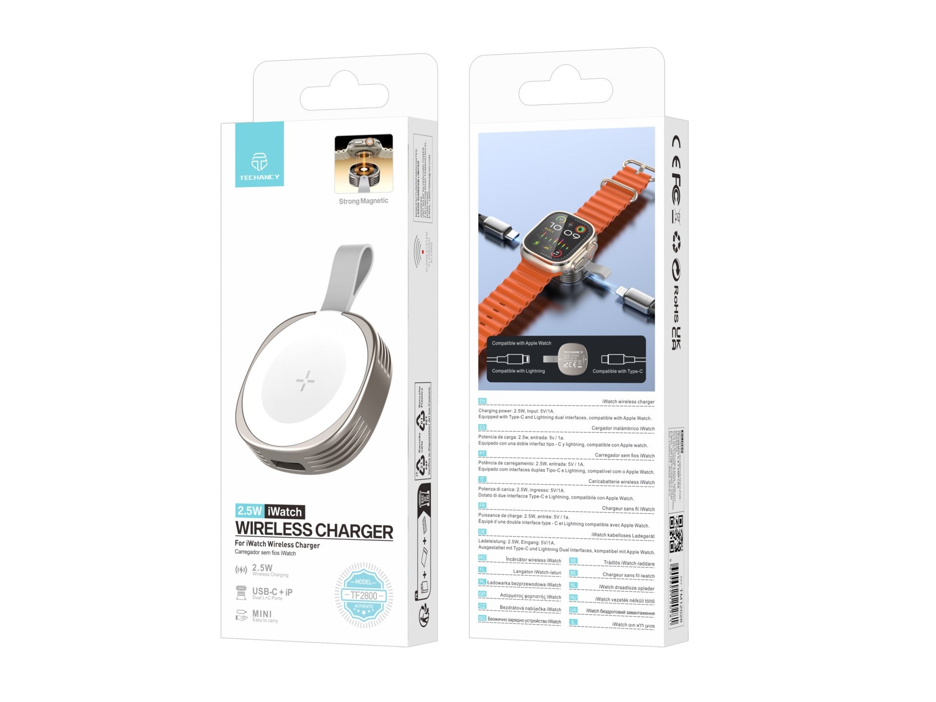Techancy Carregador Wireless iWatch TF2800 2.5W, iman forte, USB-C/Lightning, compacto, compativel Apple Watch-4