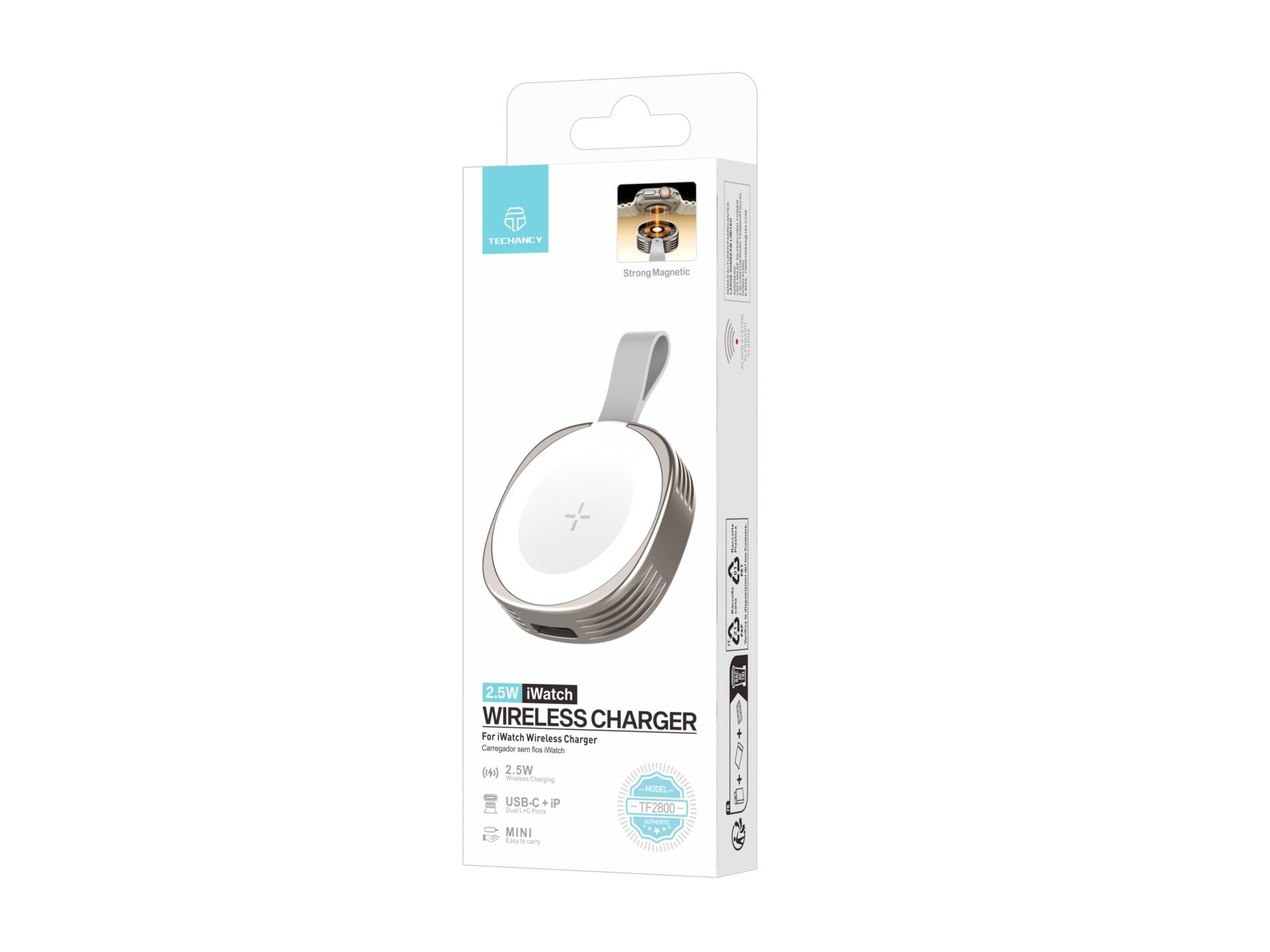 Techancy Carregador Wireless iWatch TF2800 2.5W, iman forte, USB-C/Lightning, compacto, compativel Apple Watch-3