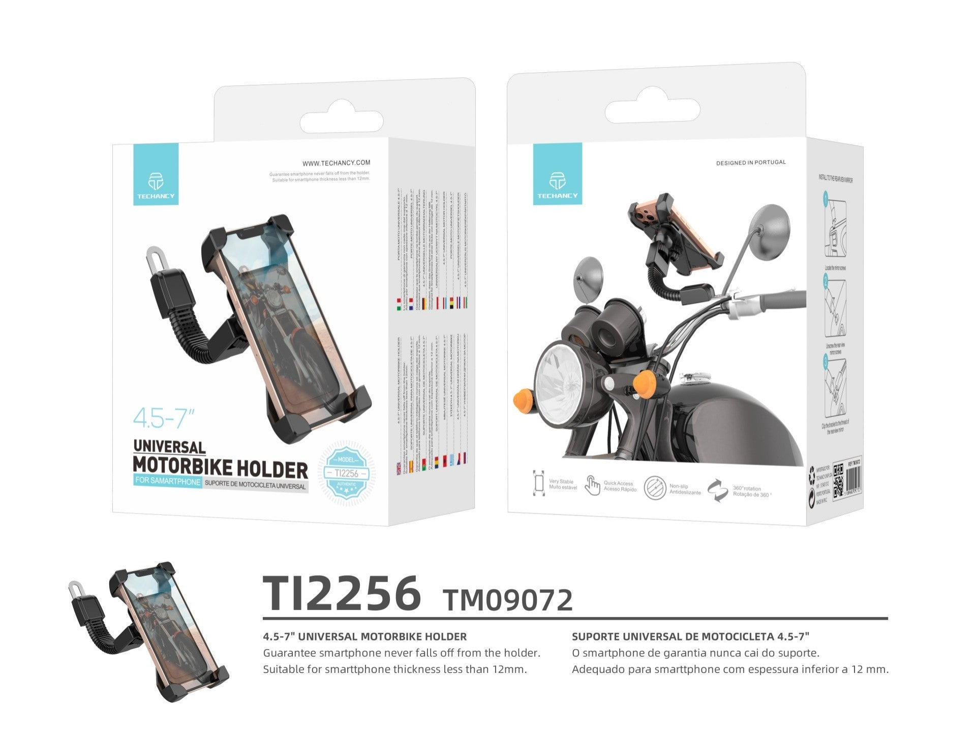 Techancy Suporte Universal Para Telemóvel Para Mota Ti2256, 4,5-7 Polegadas, Firme E Fiável, Essencial Para A Condução-2